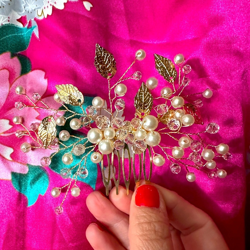 ✨Bridal Hair Comb! Crystal Pearl Gold Leaf Wedding Hair Piece✨